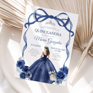 Convite Marinho Arco Azul Princesa Prateada Quinceañera
