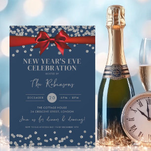 Convite Marinho Arco Vermelho Confetti véspera de ano novo