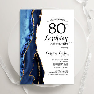 Convite Marinho Azul Agate 80 Branco Dourado Aniversário