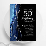 Convite Marinho Azul Agate Black Silver 50º aniversário<br><div class="desc">Marinho azul, preto e prateado agate 50º convite de aniversário. Elegante design moderno com cor azul-real de água agate marble geode fundo, faux glitter prata e script de tipografia. Trendy convida o cartão perfeito para uma comemoração de dia das mulheres na moda. Impressos convites Zazzle ou modelo de impressão digital...</div>