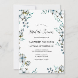 Convite Marinho azul Algodão flores eucalipto Chá de panel