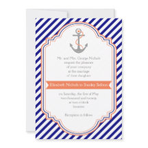 Marinho azul, âncora de coral e listras casamento 