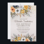 Convite Marinho azul aniversário de 30 anos branco azul<br><div class="desc">Bonito mostarda amarela,  branca e marinho azul-aquarela floral com brilho dourado num convite de festas de bronzeado para mulheres. Entre em contato comigo para obter ajuda com a personalização ou para solicitar correspondência ou coordenar produtos Zazzle.</div>