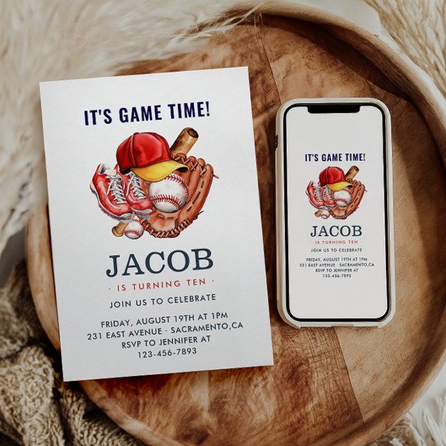 Convite Marinho Azul Aniversário de criança de Baseball -  (Criador carregado)