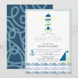 Convite Marinho Azul Baptism Azul De Farol Náutico Inv