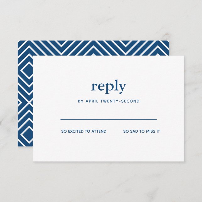 Convite Marinho Azul Bar Moderno Mitzvah White Reply Card (Frente/Verso)