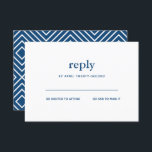 Convite Marinho Azul Bar Moderno Mitzvah White Reply Card<br><div class="desc">Esta placa de inserção de tendência apresenta letras em negrito na parte frontal e um padrão moderno no verso. Adicione seu texto usando o formulário modelo. Altere a fonte,  o layout e as cores usando o recurso Personalizar.</div>
