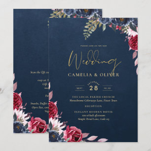 Convite Marinho Azul Berry Floral Burgundy Fall