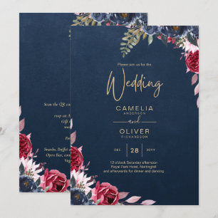 Convite Marinho Azul Berry Floral Burgundy Fall