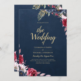 Convite Marinho Azul Berry Floral Burgundy Fall