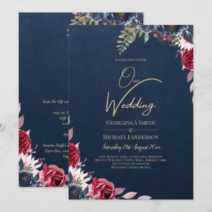 Convite Marinho Azul Berry Floral Burgundy Fall