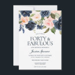 Convite Marinho Azul Blush Cor-de-rosa aniversário de 40 a<br><div class="desc">Marinho Floral Cor-de-Rosa-Blush Azul aniversário de 40 anos Ver coleção correspondente em Niche e Nest Store Também temos muitas outras Chamadas e coleções.</div>