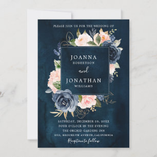 Convite Marinho Azul Blush Rosa Rosa Dourado Casamento Boh