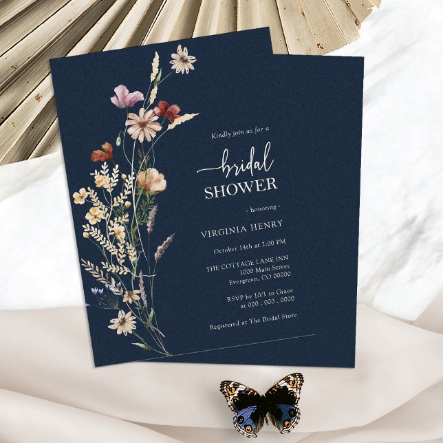 Convite Marinho Azul Boho Chá de panela Floral (Navy Blue Boho Floral Bridal Shower Invitation by Painted Paperie
)