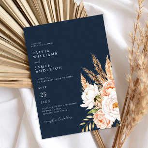 Convite Marinho Azul Boho Chic Casamento Floral