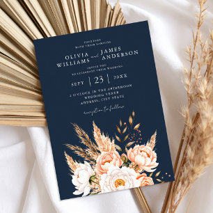 Convite Marinho Azul Boho Chic Casamento Floral