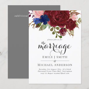 Convite Marinho Azul Borgonha Buquê Floral Casamento