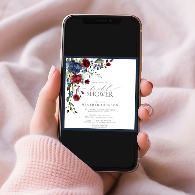 Convite Marinho Azul Borgonha Floral Chá de panela (Criador carregado)