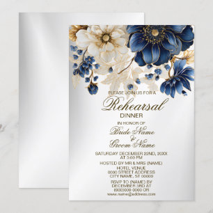 Convite Marinho Azul-Branco do Janto de Ensaio de Casament