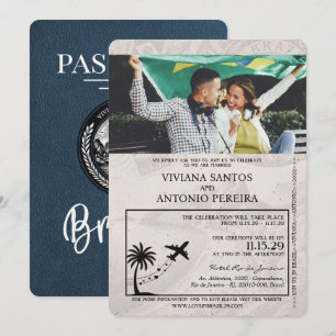 Convite marinho Azul Brasil para Casamento Passapo
