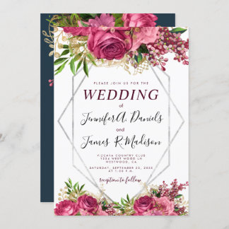 Convite Marinho azul brilhante pincel prateado Bloqueio de