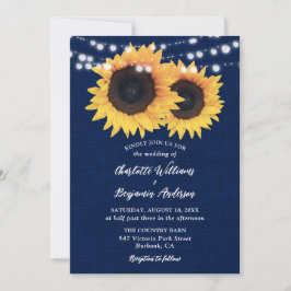 Convite Marinho Azul Burlap String Luzes Sunflower Casamen