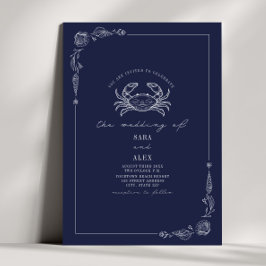 Convite Marinho Azul-Caranguejo-Praia de Arte Rústica