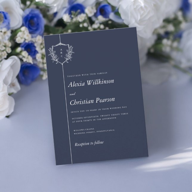 Convite Marinho Azul, casamento branco casual (casual text navy blue wedding invitation , minimalistic , tie the knot in style )