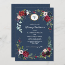 Marinho azul | Casamento Burgundy Bloom Watercolor