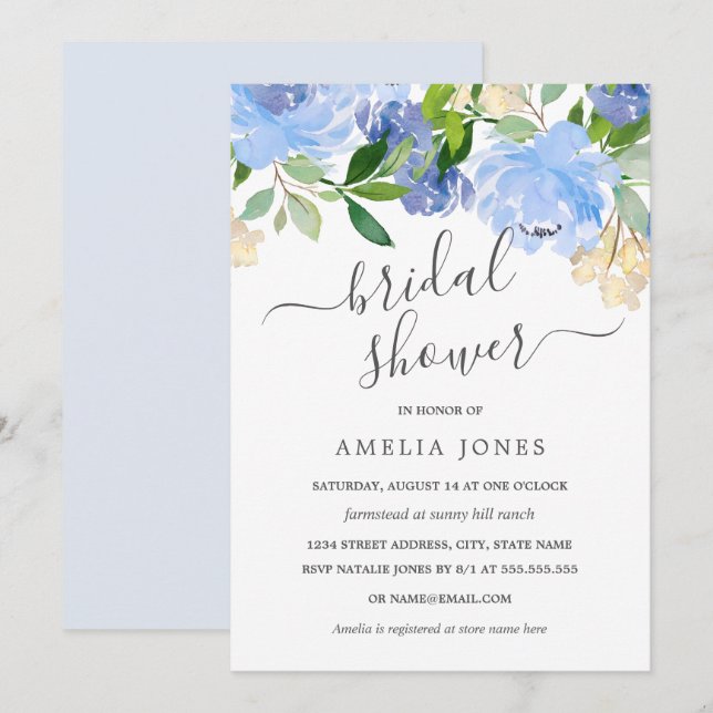 Convite Marinho Azul Chá de panela Floral (Frente/Verso)