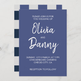 Convite Marinho Azul Cinza Branco Checkerboard Casamento