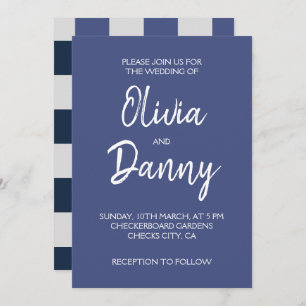 Convite Marinho Azul Cinza Branco Checkerboard Casamento