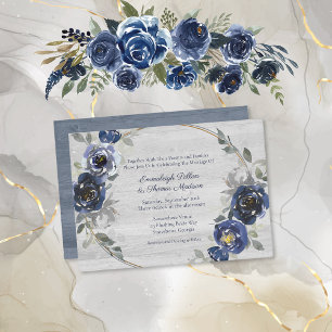 Convite Marinho Azul Cinza De Prata Casamento Floral De 