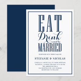 Convite Marinho Azul Comer, Beber e Casar