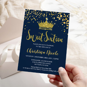 Convite Marinho Azul, Confetti Elegant Sweet 16