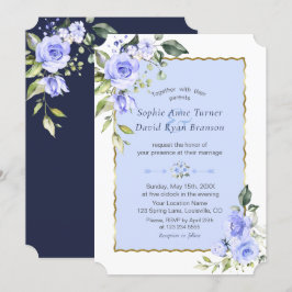Convite Marinho Azul-Cor-de-Água Elegante Casamento Azul