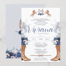 Convite Marinho Azul Cor-De-Rosa Western Boots Charra Quin