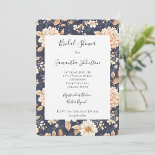 Convite Marinho Azul Cream Chá de panela Floral
