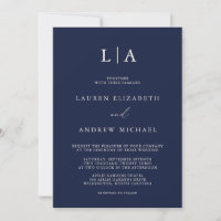Marinho Azul Creme Monograma Simples Casamento Min