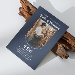 Convite Marinho azul de arca foto simples retro noivado