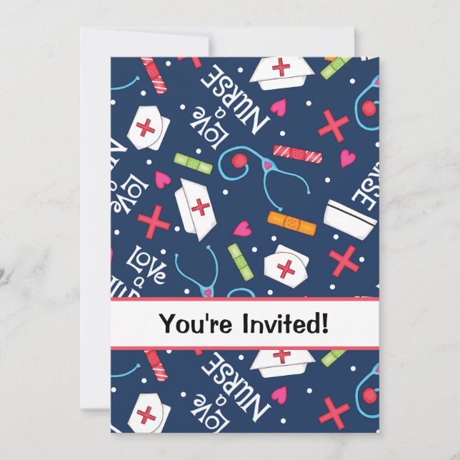 Convite Marinho Azul de Celebração de Enfermagem Escolar (Frente)