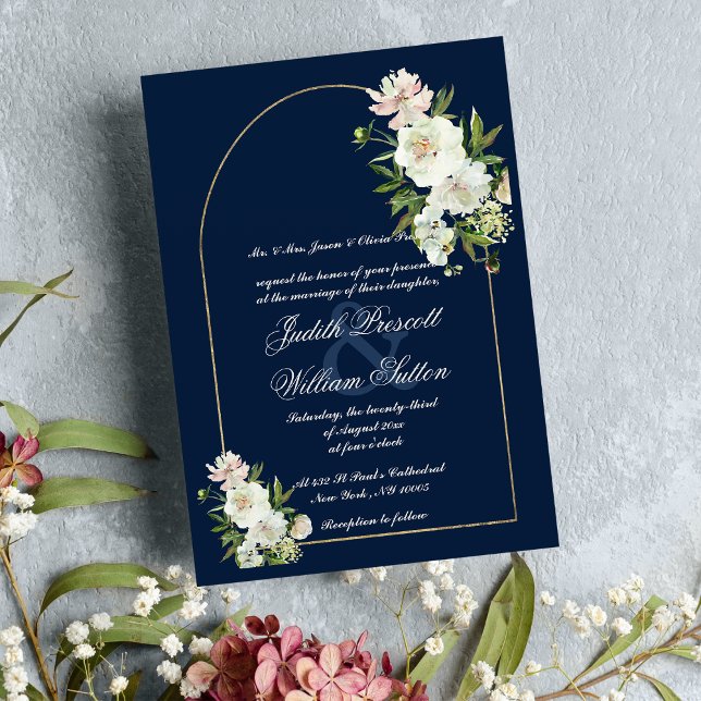 Convite Marinho azul de minhoca branca, péony floral casam (Navy blue gold mint white peony floral wedding )