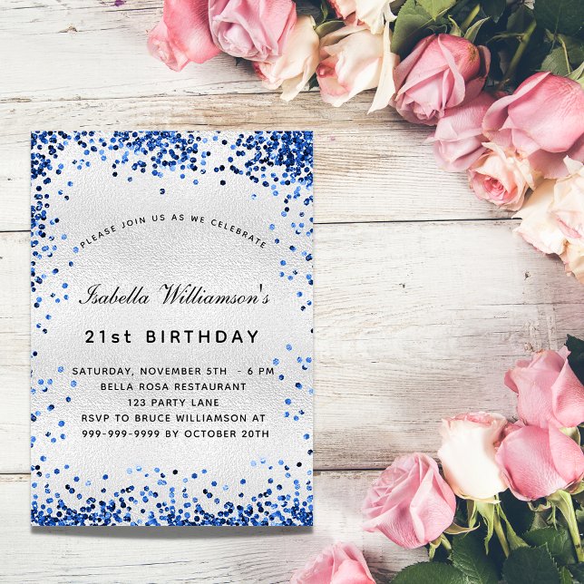 Convite Marinho azul de prata de aniversário luxo (Criador carregado)