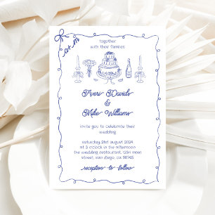 Convite Marinho Azul Desenho Funky Casamento de Escrita Ma