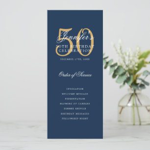 Convite Marinho Azul Dourado 50º Programa de Aniversário c