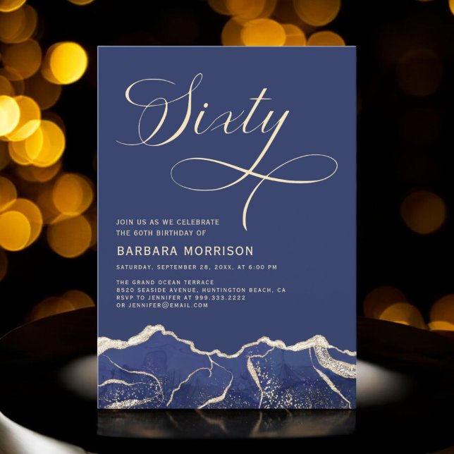 Convite Marinho Azul Dourado Agate 60º Sessenta Festa de a (Criador carregado)
