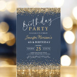 Convite Marinho Azul Dourado Brilhante Qualquer aniversári<br><div class="desc">Celebre com estilo este Marinho Azul, Dourado, com qualquer aniversário de 40 anos de Idade. Apresentando um fundo de marinho profundo com sotaques dourados brilhantes, este design elegante e moderno é perfeito para comemorações de aniversário de um marco. Seja um janto formal ou uma festa animada, este convite dá o...</div>
