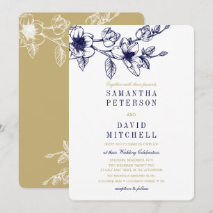 Convite Marinho Azul DOURADO Casamento Azul