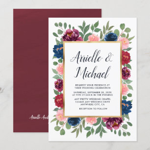 Convite Marinho Azul Dourado Casamento outono Azul