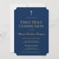 Marinho Azul Dourado Cross Boy First Sagrada Comun